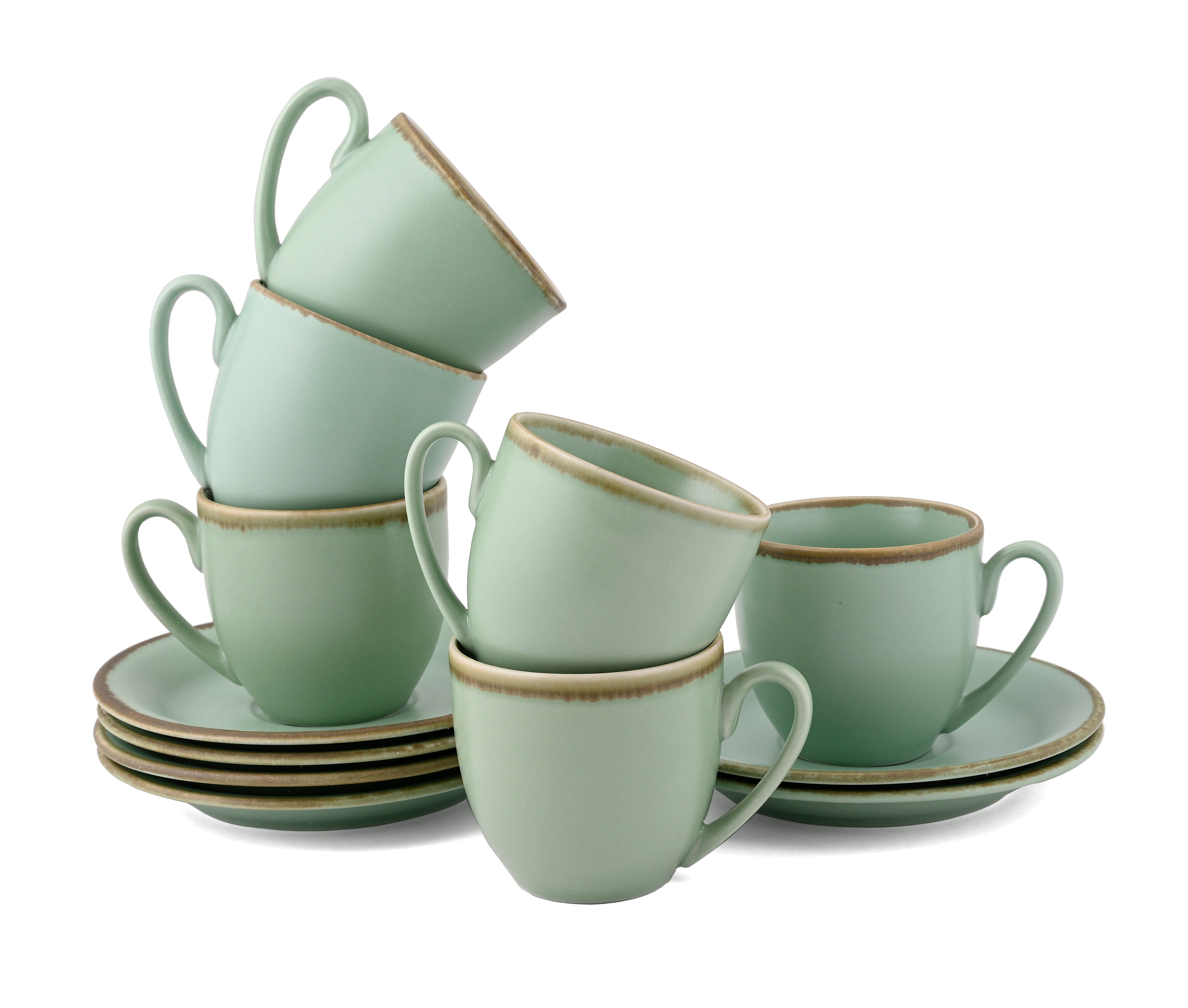 Crackled Green Matt - 12 PC. CUP AND SAUCER SET – Hitkari Potteries