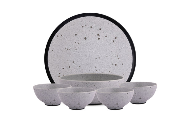 Hitkari Porcelain Raw Grey 2 Serving Bowl With 4 Veg Bowl And 4 Full Plate
