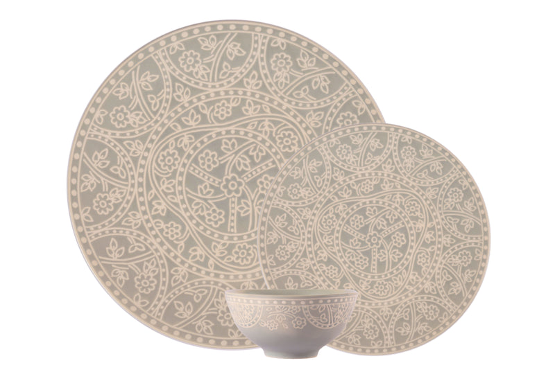 Hitkari Porcelain Mila Light Grey 4 Sied Plate With 4 Veg Bowl And 4 Full Plate