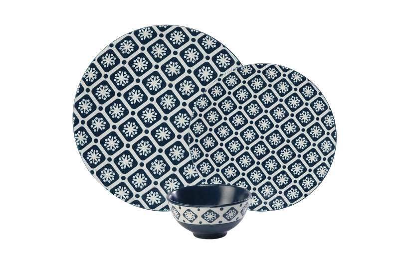Hitkari Porcelain Cinnaflower Indigo 4 Sied Plate With 4 Veg Bowl And 4 Full Plate