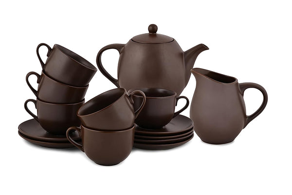 MATT CHOCO BROWN - 17 PC. TEA SET