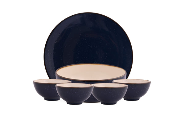Hitkari Porcelain Rustic Navy 1 Serving Bowl With 8 Veg Bowl And 4 Full Plate