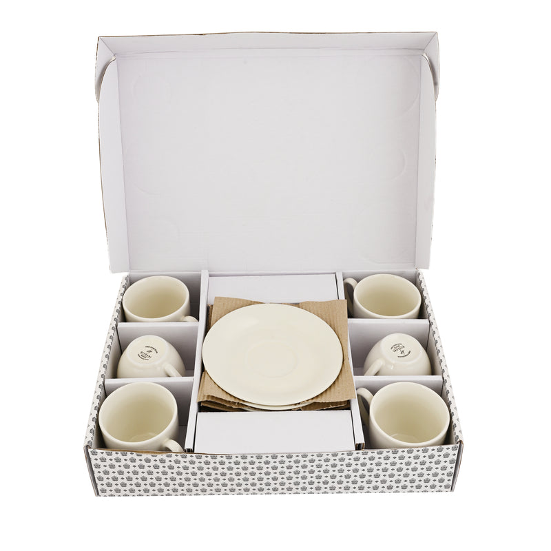 Hitkari Basics Ivory Glossy Porcelain Cup and Saucer Set | 190ml Elegant Tea & Coffee Set of 12 | Ideal Gift for Housewarming & Festivals
