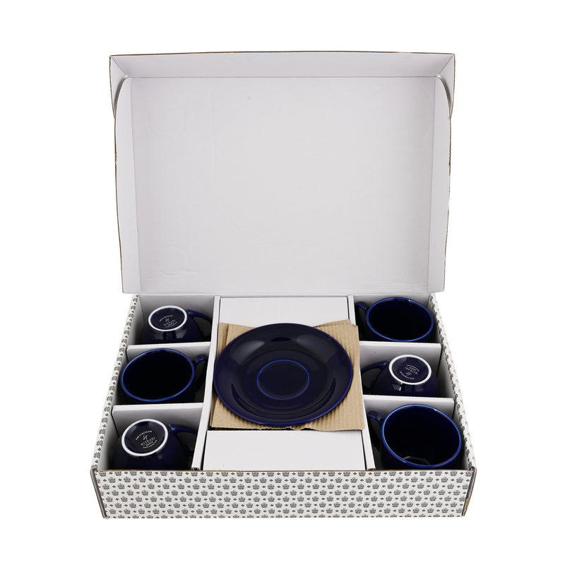 Hitkari Basics Cobalt Glossy Porcelain Cup and Saucer Set | 190ml Elegant Tea & Coffee Set of 12 | Ideal Gift for Housewarming & Festivals