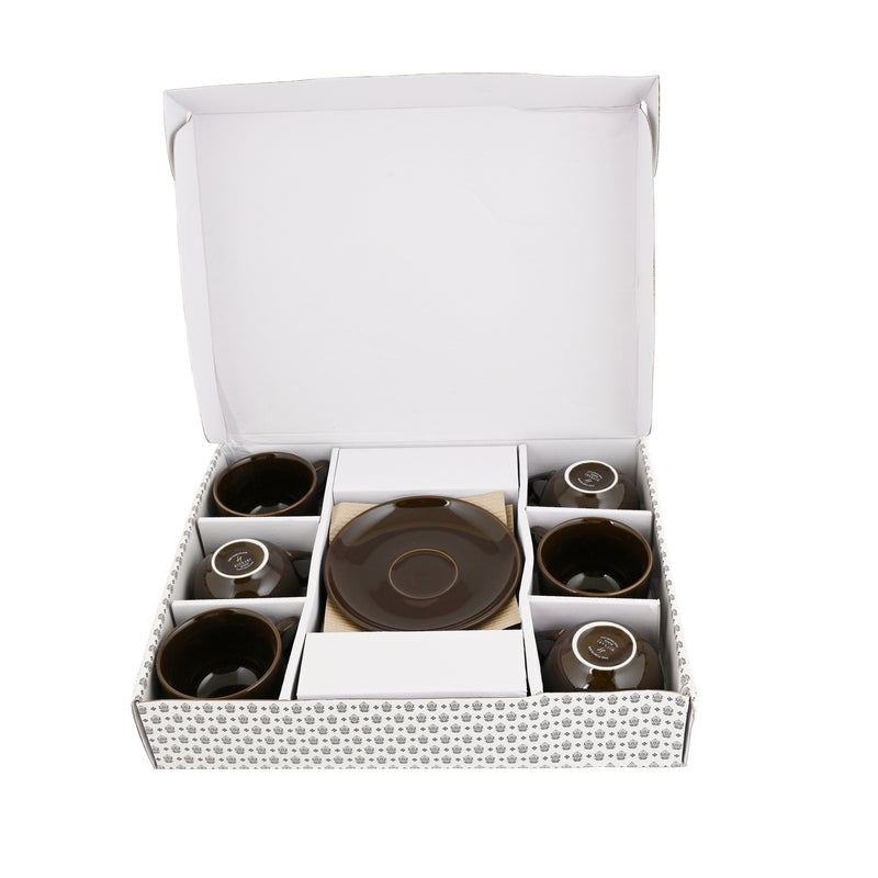 Hitkari Basics Brown Glossy Porcelain Cup and Saucer Set | 240ml Elegant Tea & Coffee Set of 12 | Ideal Gift for Housewarming & Festivals