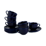 Hitkari Basics Cobalt Glossy Porcelain Cup and Saucer Set | 240ml Elegant Tea & Coffee Set of 12 | Ideal Gift for Housewarming & Festivals