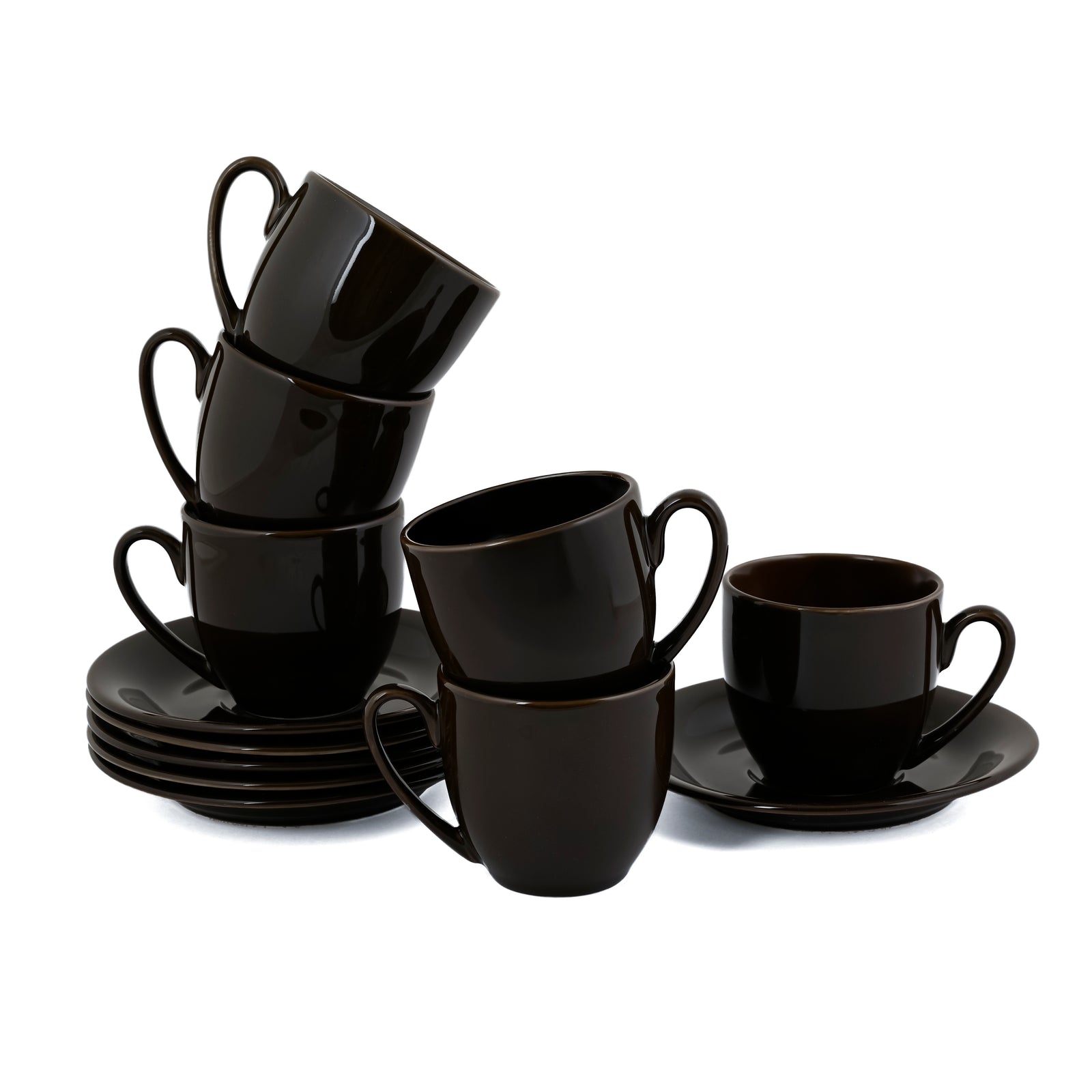 Hitkari Basics Brown Glossy Porcelain Cup and Saucer Set | 190ml