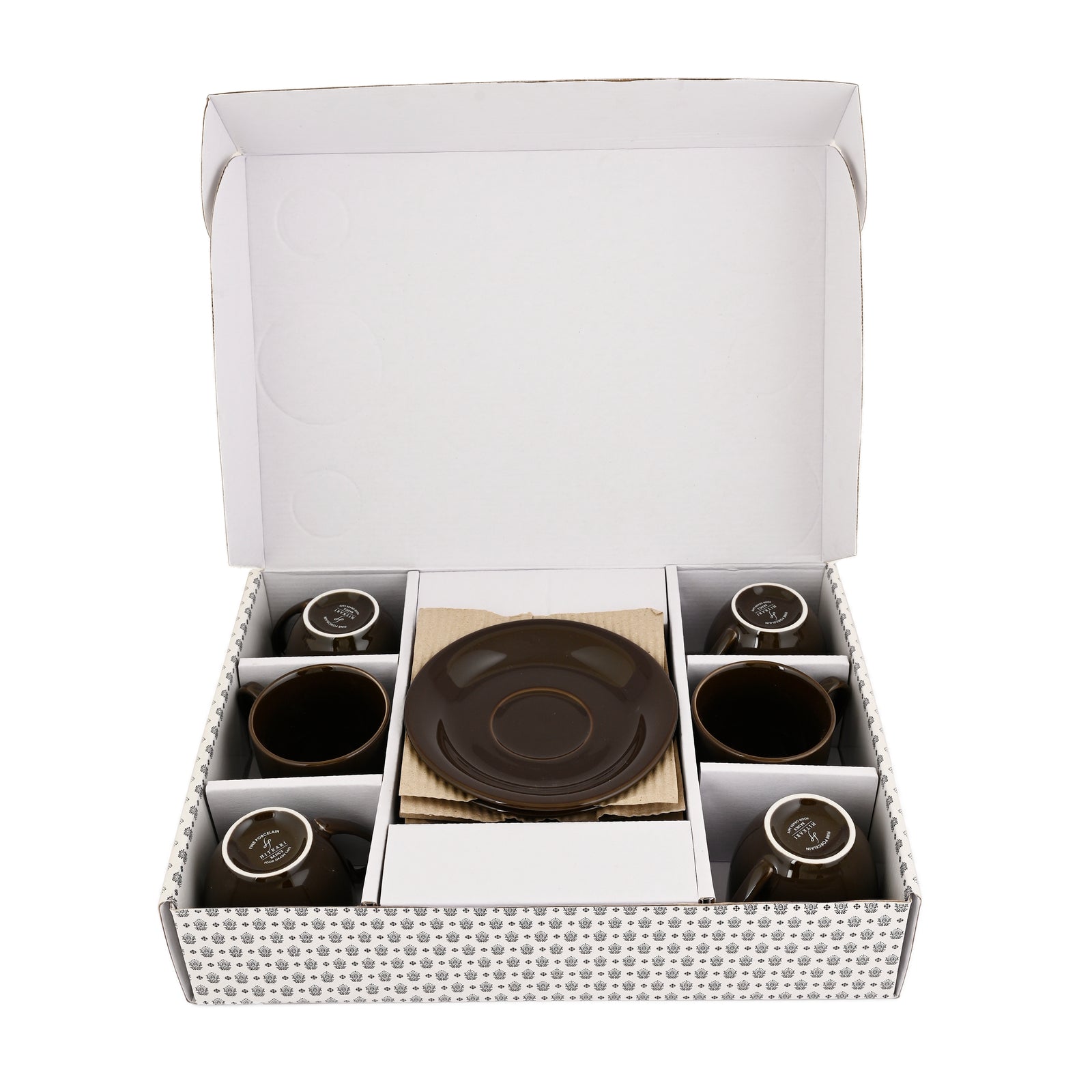 Hitkari Basics Brown Glossy Porcelain Cup and Saucer Set | 190ml