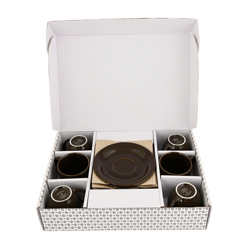 Hitkari Basics Brown Glossy Porcelain Cup and Saucer Set | 190ml Elegant Tea & Coffee Set of 12 | Ideal Gift for Housewarming & Festivals
