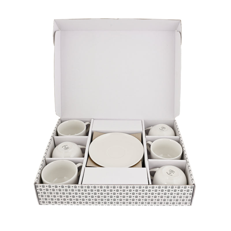 Hitkari Basics Ivory Glossy Porcelain Cup and Saucer Set | 240ml Elegant Tea & Coffee Set of 12 | Ideal Gift for Housewarming & Festivals