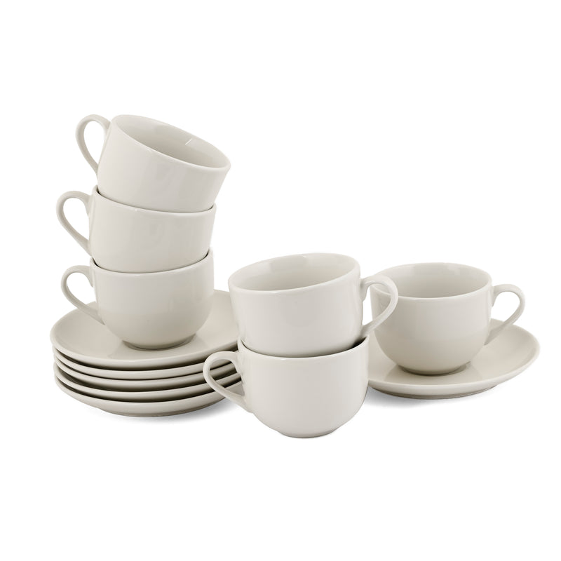 Hitkari Basics Ivory Glossy Porcelain Cup and Saucer Set | 240ml Elegant Tea & Coffee Set of 12 | Ideal Gift for Housewarming & Festivals