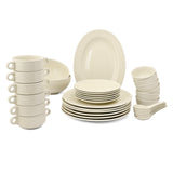 Hitkari Basics Porcelain Glossy Ivory Dinner Set 33 Pcs | Elegant Dinnerware for Home & Gifting
