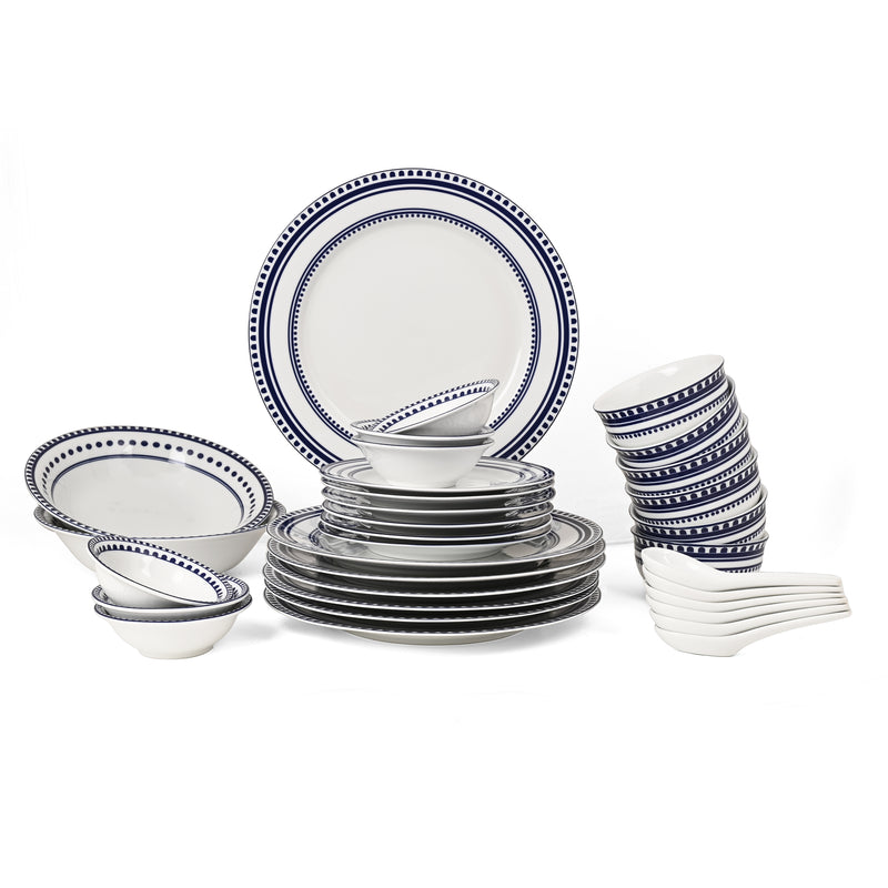 Hitkari Porcelain Renata Dinner Set – 33 Pcs Luxury Dinnerware for 6 | Plates, Bowls & Platter for Home & Kitchen