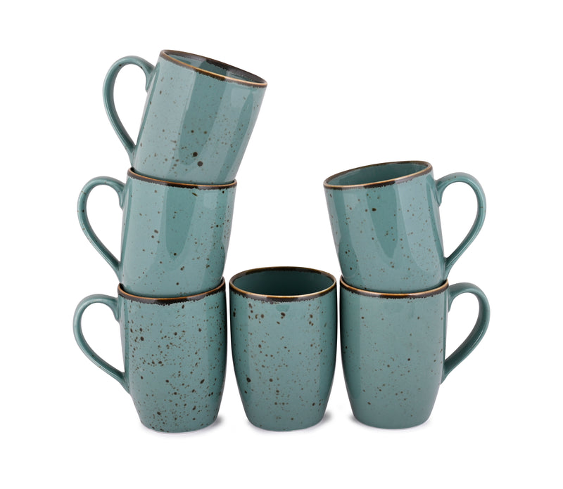 GREEN GLOSSY FOREST COFFEE MUGS SET OF 6 (SL-35)
