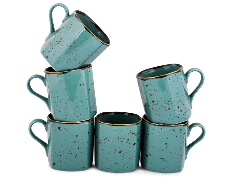 GREEN GLOSSY FOREST COFFEE MUGS SET OF 6 (SL-56)