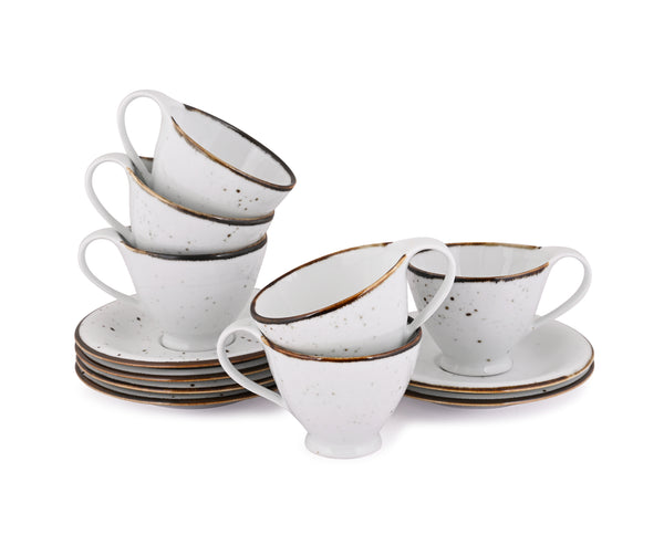 White Sparkle - 12 PC. CUP AND SAUCER SET (AP - 119)