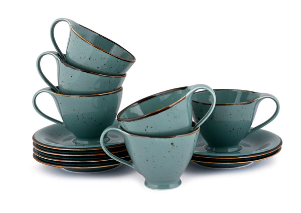 Glossy Green Forest - 12 PC. CUP AND SAUCER SET (AP - 119)
