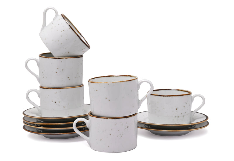 White Sparkle - 12 PC. CUP AND SAUCER SET (AP - 101)