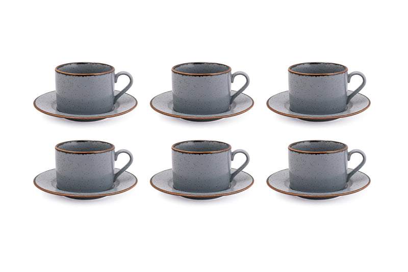 Matt Grey Sky - 12 PC. CUP AND SAUCER SET (AP - 101)