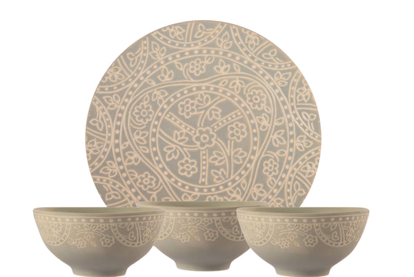 Hitkari Porcelain Mila Light Grey 6 Veg Bowl & 6 Side Plate