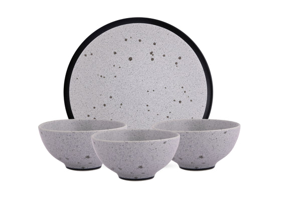 Hitkari Porcelain Raw Grey 6 Veg Bowl & 6 Side Plate