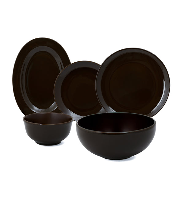 Hitkari Basics Glossy Brown 21 Pcs Porcelain Dinner Set | Premium Dinnerware for 4 People