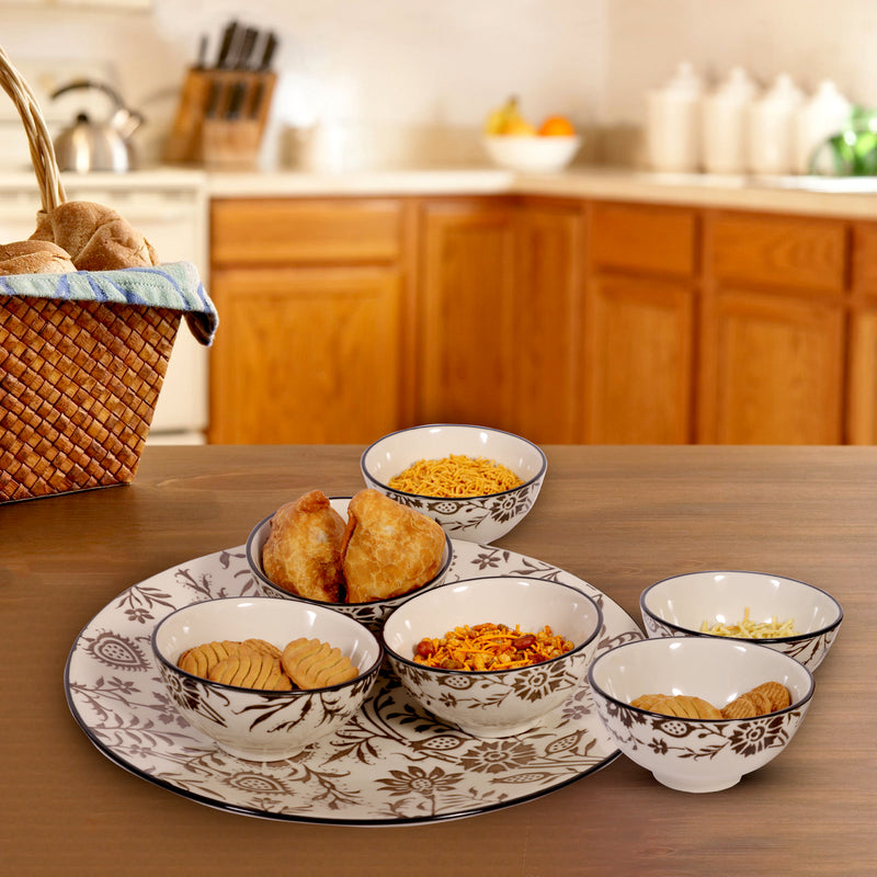 SULUR GREY - Platter With 6 Veg Bowl 7 PC. SNACKS SET