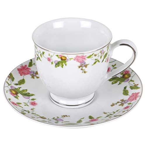 Hitkari Porcelain 16522 Cup & Saucer Set of 6 Pair | for Morning & Evening Tea | Material: Porcelain with Elegant Design |(12 -Pieces, White)