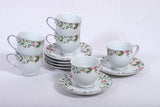 Hitkari Porcelain 16522 Cup & Saucer Set of 6 Pair | for Morning & Evening Tea | Material: Porcelain with Elegant Design |(12 -Pieces, White)