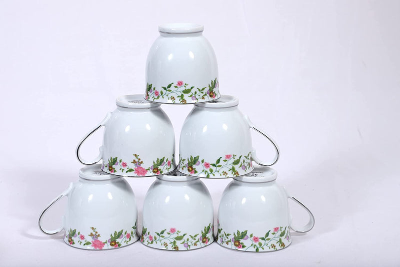 Hitkari Porcelain 16522 Cup & Saucer Set of 6 Pair | for Morning & Evening Tea | Material: Porcelain with Elegant Design |(12 -Pieces, White)