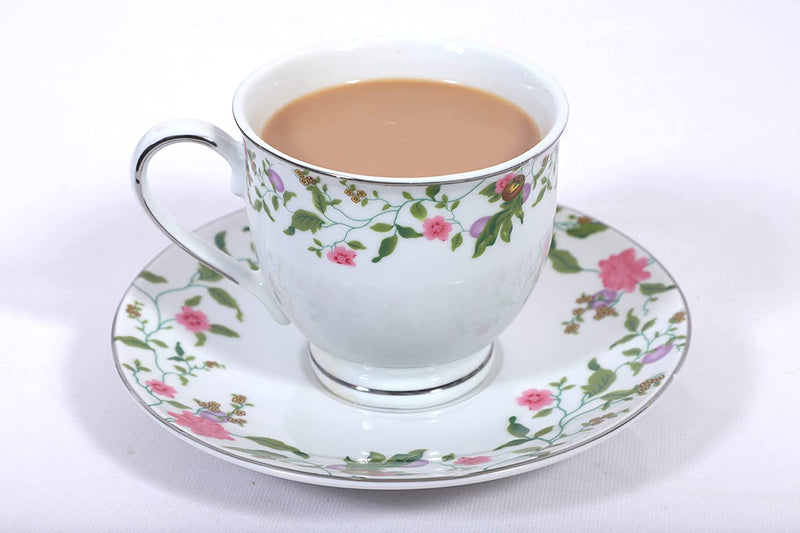 Hitkari Porcelain 16522 Cup & Saucer Set of 6 Pair | for Morning & Evening Tea | Material: Porcelain with Elegant Design |(12 -Pieces, White)