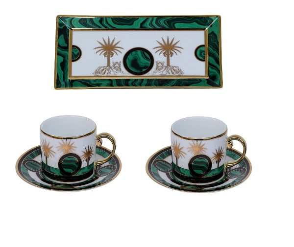 CUP AND SAUCER SET OF 2 WITH TRAY