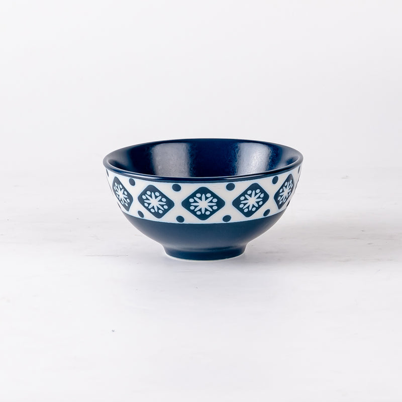 CINNAFLOWER INDIGO -1 RICE PLATE, 6 VEG BOWL- 7 PC. SNACKS SET