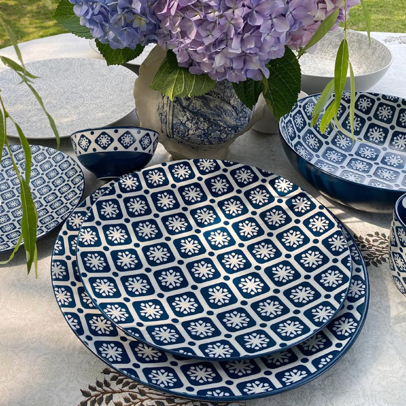 CINNAFLOWER INDIGO -1 RICE PLATE, 6 VEG BOWL- 7 PC. SNACKS SET