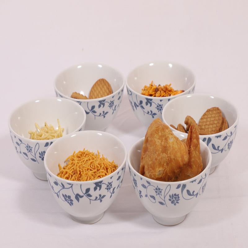 Hitkari Porcelain NOEY Blue 1 Platter with 6 Veg Bowl Set-7 Pcs |for Home & Kitchen |Material Porcelain |Snacks Set Platter with Veg Bowl Set|,Veg Bowl -180ml ,Platter -12.20"(Grey)…