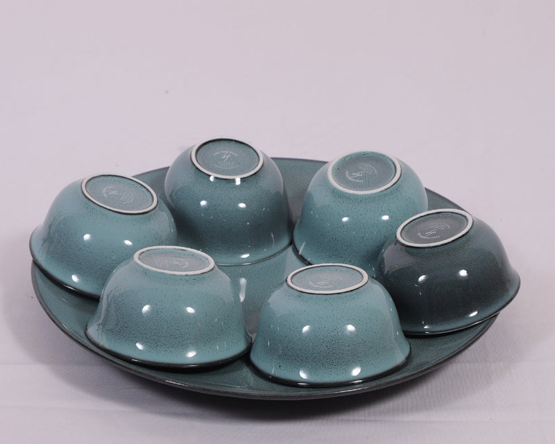 Hitkari Porcelain Jade Green 1 Platter with 6 Veg Bowl Set-7 Pcs.|for Home & Kitchen |Material :-Porcelain |Snacks Set Platter with Veg Bowl Set|,Veg Bowl -180ml ,Platter -12.20"