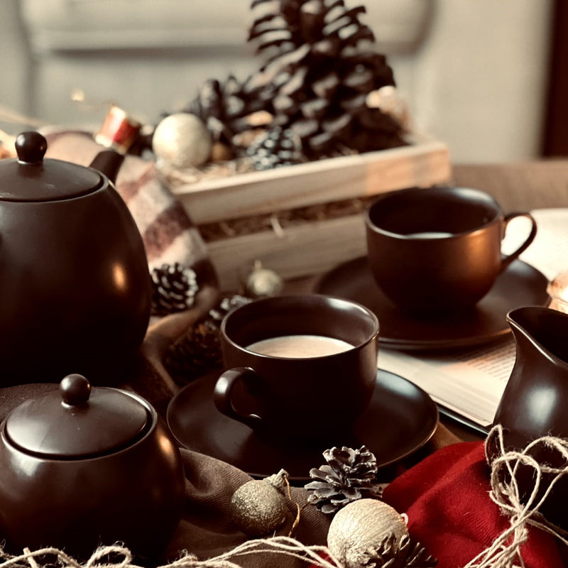 MATT CHOCO BROWN - 17 PC. TEA SET