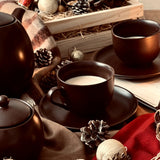 MATT CHOCO BROWN - 17 PC. TEA SET