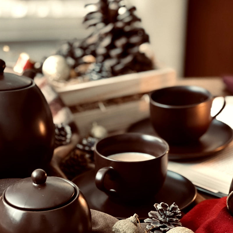 MATT CHOCO BROWN - 17 PC. TEA SET