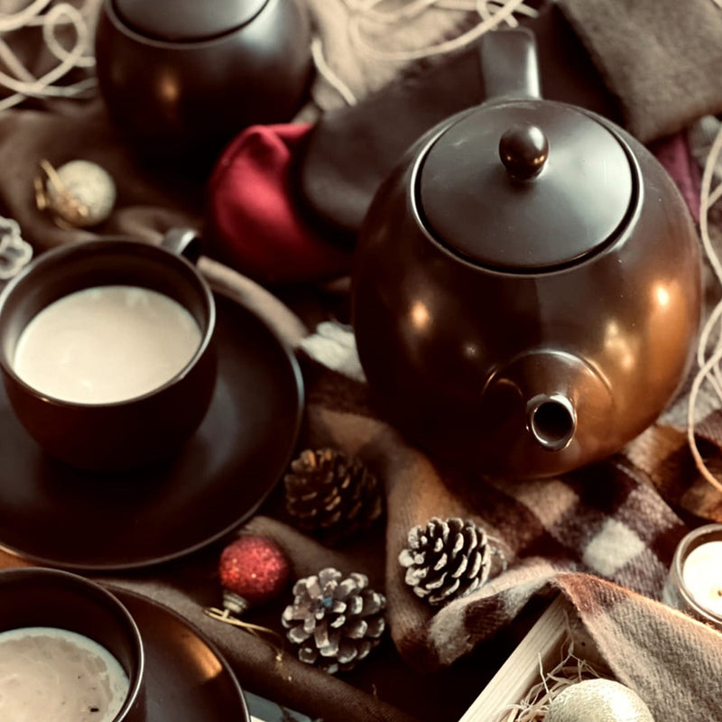 MATT CHOCO BROWN - 17 PC. TEA SET