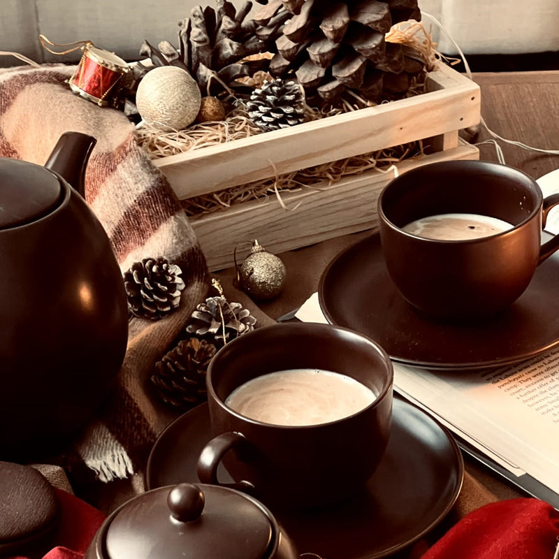 MATT CHOCO BROWN - 17 PC. TEA SET